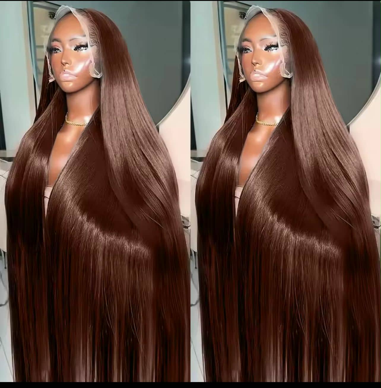 Premium Chocolate Brown Colored 13x4 HD Lace Front Human Hair Wigs 46 Long Inch Raw Indian Straight Human Hair Frontal Wigs